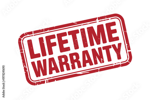 Red lifetime warranty stamp isolated on transparent background for product labels