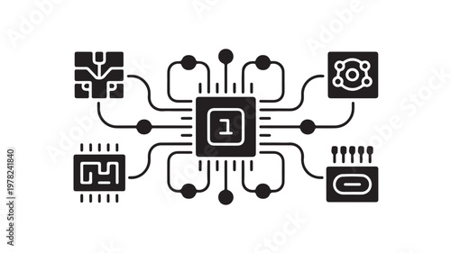 Circuit Board Microchip Network System For Technology Concepts