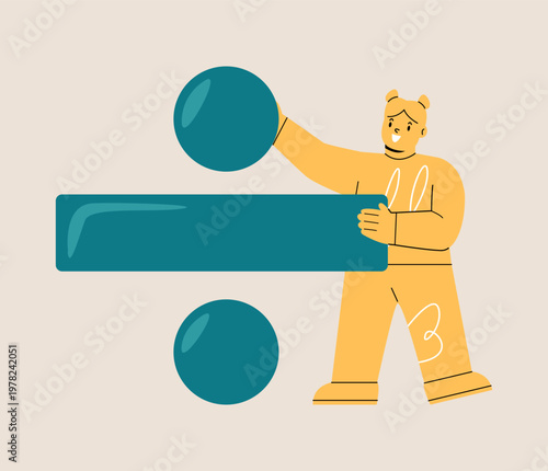 Girl holding division symbol. Colorful vector illustration