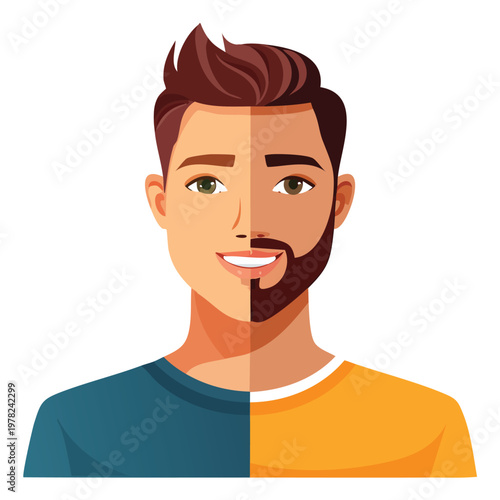 Man portrait split face with beard concept flat vector illustration portrait illustration