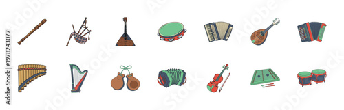 Acoustic Folk Instrument Vector Graphic Set
