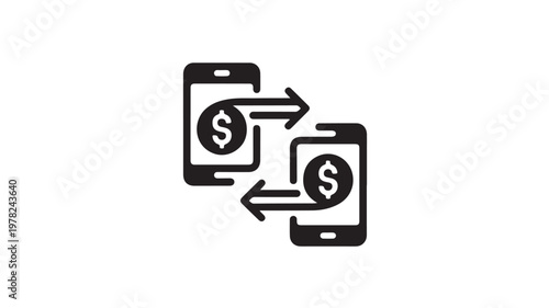 Smartphones Exchanging Money Icons For Financial Technology Concepts