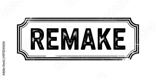 Distressed black word REMAKE inside a textured rectangular frame isolated on transparent background