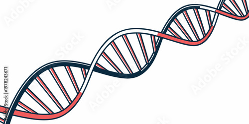 Dna helix strand with red highlighted base pair segments illustrating genetic mutation or analysis genetics mutation molecule biotechnology research structure blueprint analysis