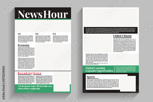 2 page newspaper print template design professional World newspaper with text information