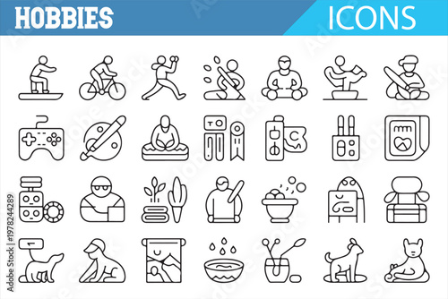 Lifestyle hobbies icon set outline leisure activity vector collection