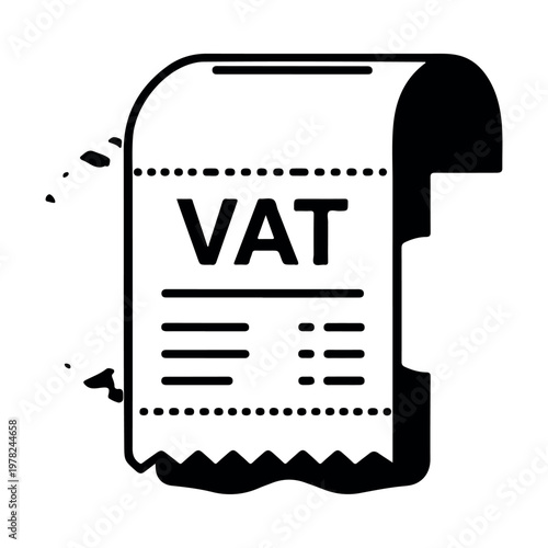 Detailed vat receipt icon showing tax payment information for financial accounting and retail business transaction tracking vector illustration in black and white
