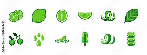 Green Lime Citrus Fruit Graphic Set