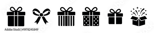 Gift boxes and bows collection featuring various festive celebration icons, ideal for holidays, birthdays, anniversaries, and special occasion designs.