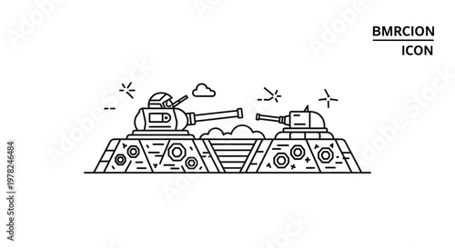 Illustration of a futuristic armored military vehicle in a desert environment.