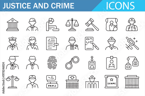 Legal Justice Icons Collection Court Police Crime Symbols Vector Outline