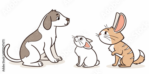 Cute cartoon dog rabbit and bunny illustration set with illustration domestic character whimsical adorable collection isolated companion creature portrait friendship