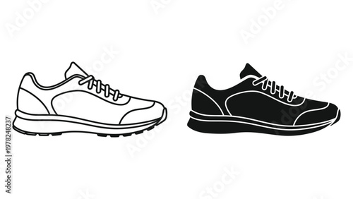 Vector illustration of two sneakers in black and white