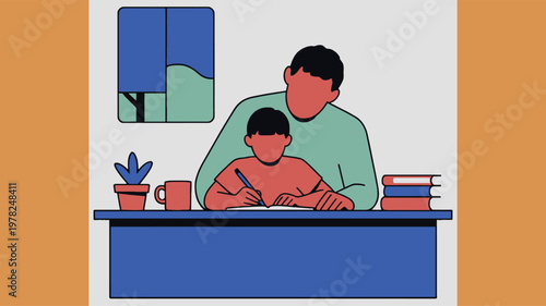 Heartwarming fathers day illustration dad and son bonding over shared moments