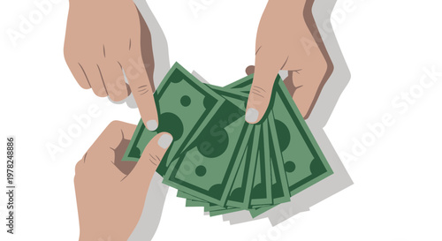 Hands exchanging money, payment or transaction concept illustration