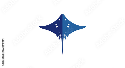 Abstract Blue Stingray Silhouette Flying on White Background