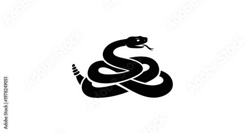 Black coiled snake silhouette, danger symbol, isolated on white background