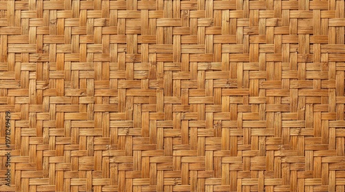 Detailed and Intricate Weave of Golden Brown Bamboo Strips Pattern