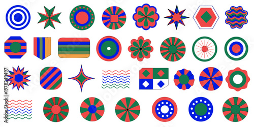 Decorative geometric patterns and mandala shape collection with geometric ornament abstract symmetry decoration colorful repeating composition structure minimalist decorative