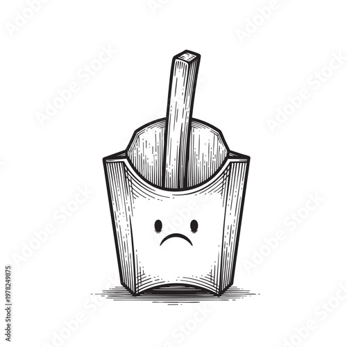 Sad French Fries Box Mascot Showing Middle Finger Rude Rebellious Fast Food Character Vector Illustration