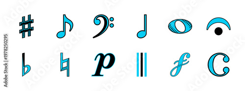 Cyan Musical Notation Symbol Set