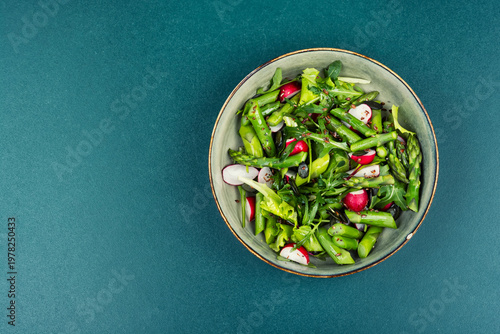 Nutritious asparagus radish salad with flax seeds