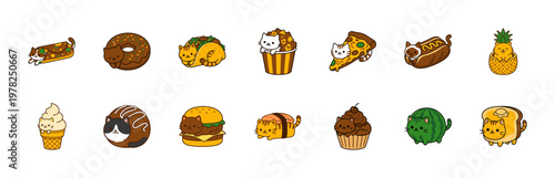 Kawaii Food Cat Fusion Graphic Asset Grid