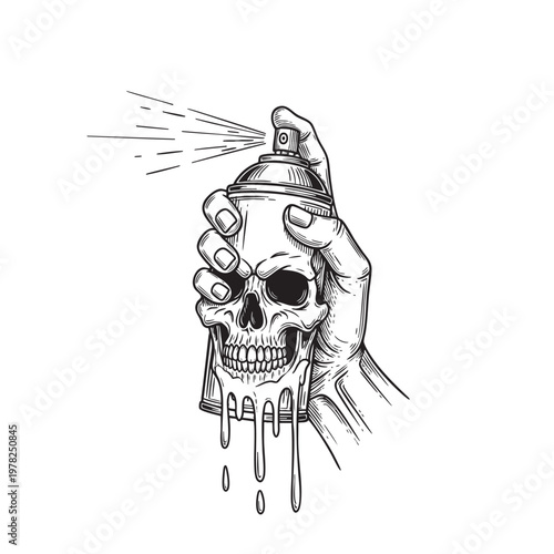 Hand Holding Skull Spray Can Graffiti Street Art Dark Concept Vector Illustration