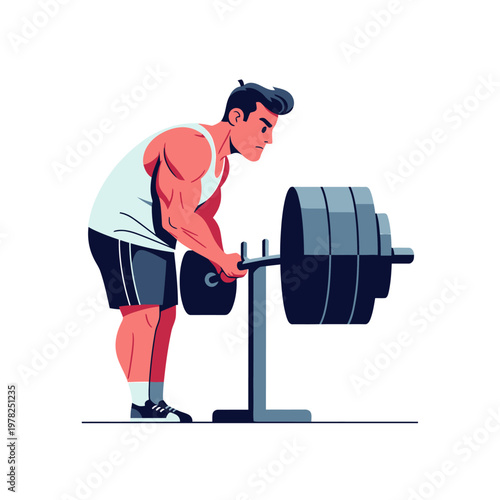 Man Loading Barbell Weights in Gym for Strength Training and Fitness Workout