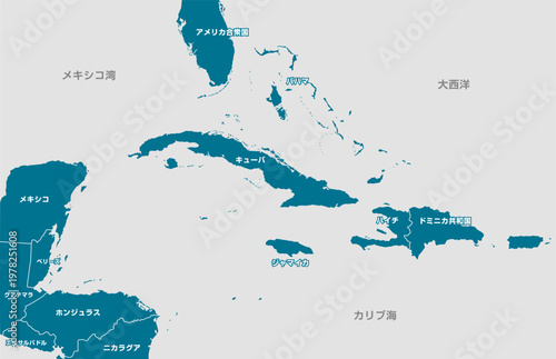 キューバとカリブ海諸国 マップイラスト