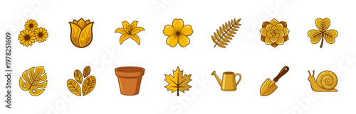Golden Garden Flower and Leaf Elements