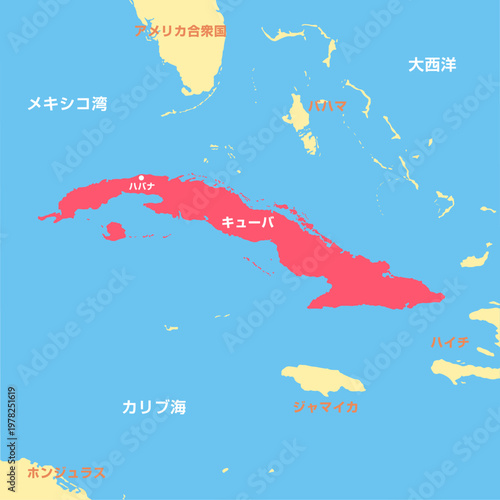 キューバとカリブ海諸国 マップイラスト