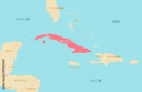 キューバとカリブ海諸国 マップイラスト