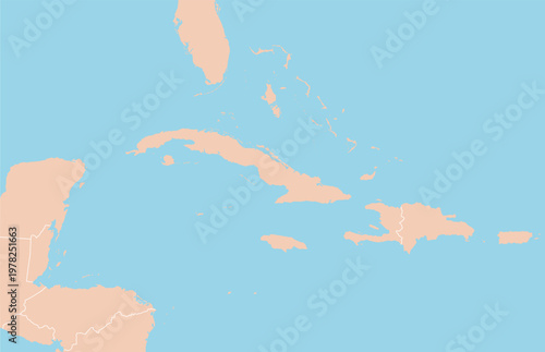 Cuba and Caribbean Map Illustration (no text)