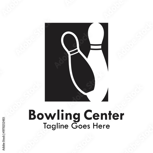 Dynamic bowling center logo featuring a ball in motion hitting pins, ideal for sports clubs, entertainment venues, tournament events, and bowling alley branding.