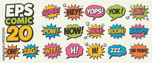 Comic book speech bubbles with words and sound effects