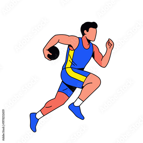 Athlete Running with Shot Put - Track and Field Sport Illustration
