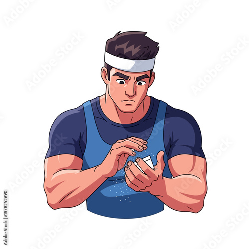 Athlete Applying Chalk Powder to Hands for Enhanced Grip During Workout