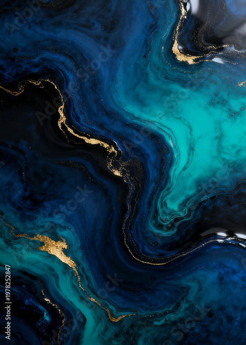 Принти на полотні Dive into the depths of a mesmerizing ocean with this breathtaking abstract fluid art piece