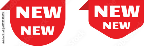 Red new badges with white text 'new new' in a starburst shape