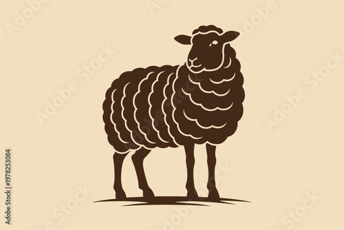 Brown sheep silhouette on beige background animal livestock