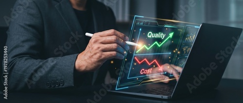 Analyzing quality and cost trends in business performance office environment digital interface professional viewpoint data visualization strategies