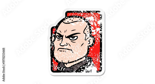 Grumpy Man Face Sticker, Angry Cartoon Character, Vintage Distressed Style