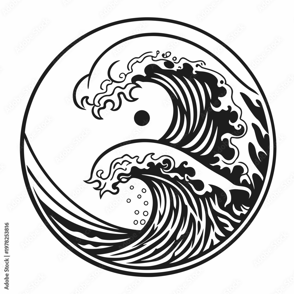 Fototapeta premium Wave, Ocean, Circle, Black, Vector Icon
