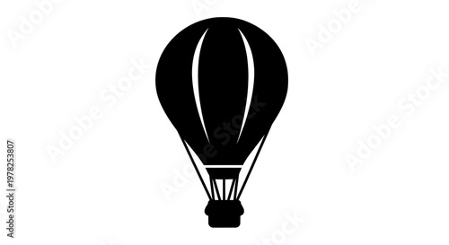 Black silhouette of a hot air balloon against a white background