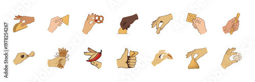 Hands Sharing Snacks and Appetizers Set