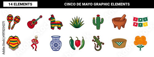 Mexican Fiesta Folk Art Design Elements