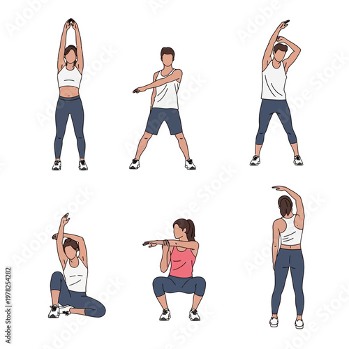 Diverse People Performing Warm-up and Stretching Exercises for Fitness and Health