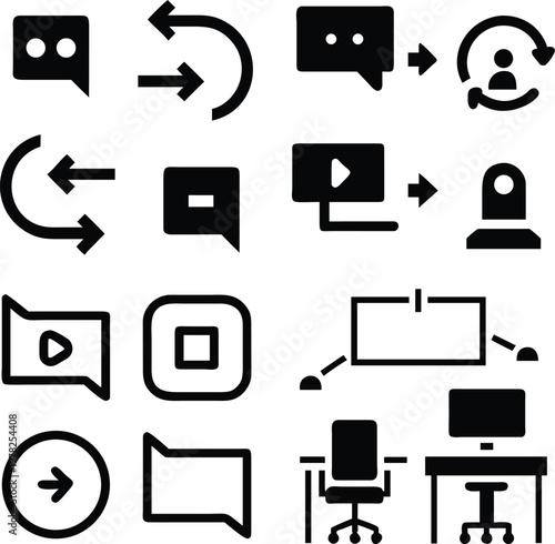 A collection of clean, modern icons suitable for interface and design. Representing a range of concepts and functions, perfect for tech or business application.