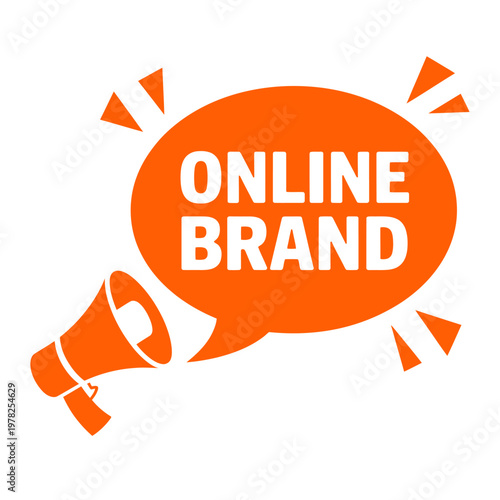 Orange megaphone announcing online brand message on speech bubble